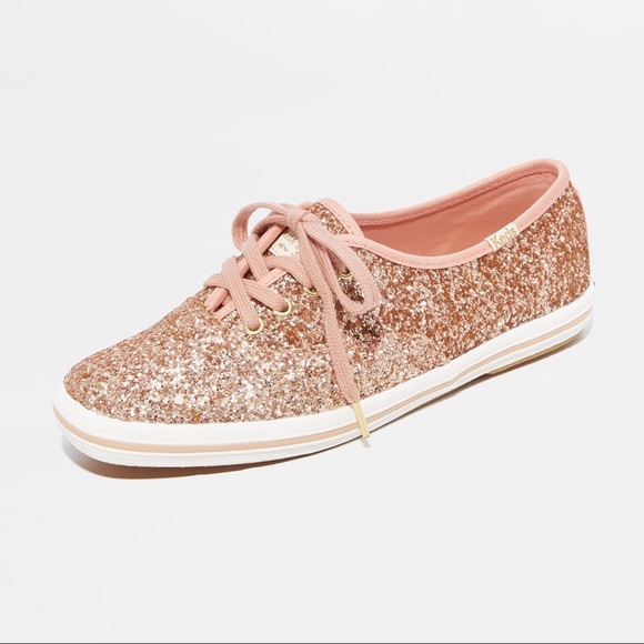 Kate Spade Rose Gold Glitter Lace Up Sneakers IOB - Picture 2 of 16